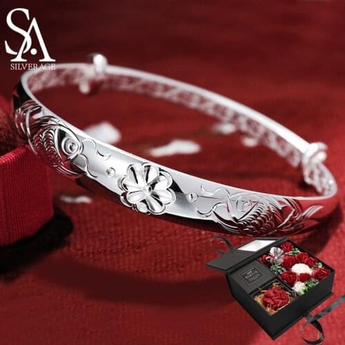 SA SILVERAGE Sends Moms Elder Silver Bracelet Children Bangles Gifts 22g Mothers Day Pisces Flower Sterling Silver Bracelet 999