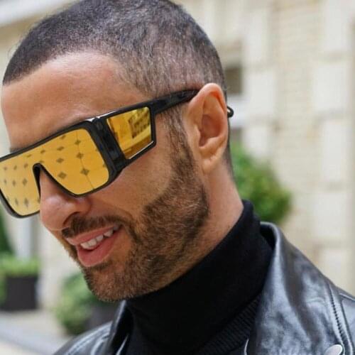 One Piece Four Lens Square Sunglasses Men Night Vision Goggles Vintage Brand Designer Sun Glasses Ladies Oversized Windproof