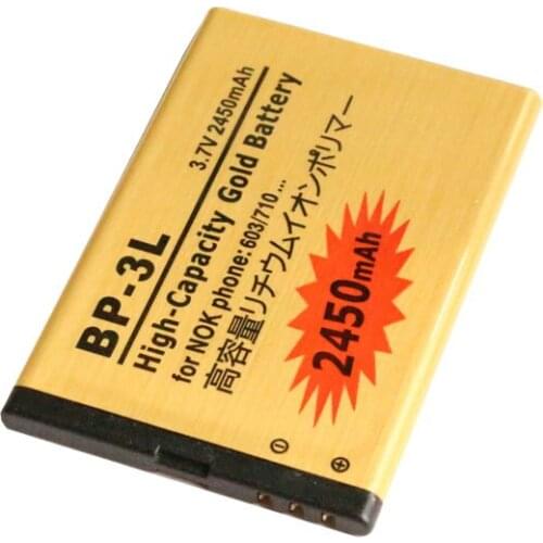 Ciszean 10pcs/lot 2450mAh BP-3L Gold Replacement Li-ion Battery For Nokia 603 701 ASHA 303 Lumia 710 610 505 510 610C 3030 900
