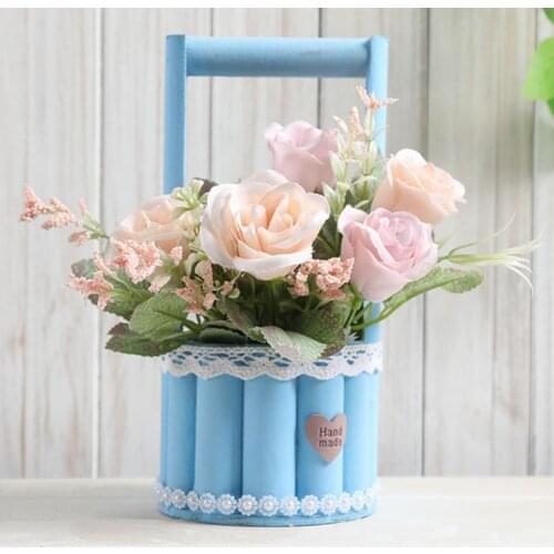 Wood Flower Basket Decorative Dried Flowers Holder Classic Plant Pot Decorative Table Flowerpot Retro Home Decoration for Garden