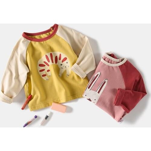 Childrens Clothing Toddler Girls Long Sleeve T-shirts Spring Autumn New Kids Fashion Cartoon Tops Print Cotton T Shirt For Girl