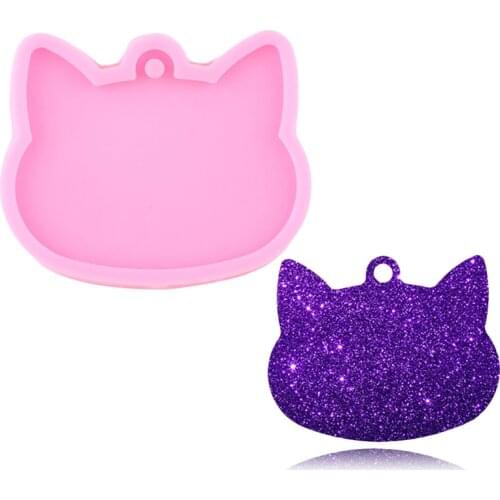 DIY Shiny Cat Head Silicone Mold Keychain Epoxy Resin Molds Pet Cat Tag Necklace Pendant Making Jewelry Polymer Clay Moulds