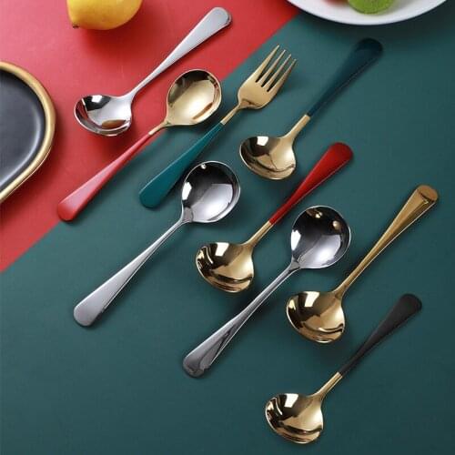 European 304 stainless steel spoon creative fashion lovely round spoon dessert spoon fork restaurant tableware dinnerware