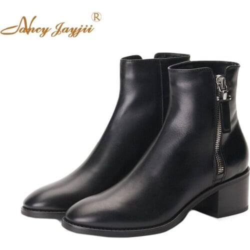 Women Shoes Adult Lady Female Boots Zipper Ankle Round Toe High Square heels Winter Mature Fashion Leisure Nancyjayjii 2019