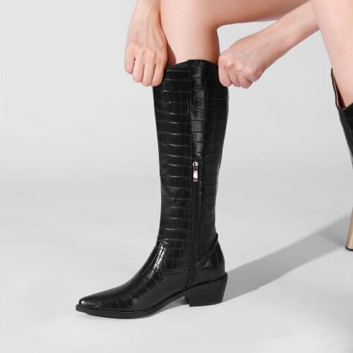 Classic Women Knee-High Boots Sexy Pointed Toe High Heels Wedges Long Boots Fashion Lady Riding Cowboy Boots Motorcycle Boots