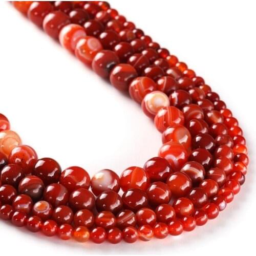 Red Stripe Agate Round Natural Gemstone Loose Beads Sold by Strand Size 6mm 8mm 10mm 12mm