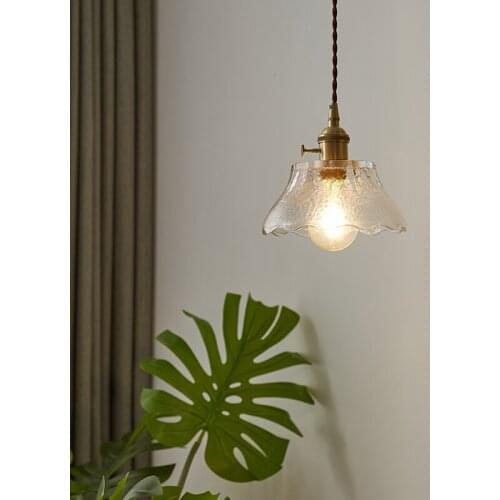 Japanese Style Retro Frosted Brass Glass Chandeliers Bedside Aisle Bar Table Lamp LED Pendant Lights Bed Breakfast Restaurant