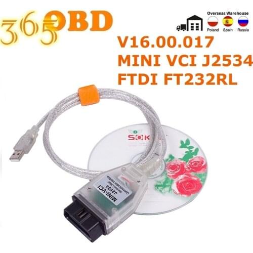 MINI VCI V15.00.028 With FTDI FT232RL Chip MINI-VCI J2534 for T-o-yota TIS Techstream OBD2 Interface Vehicle Diagnosis In stock
