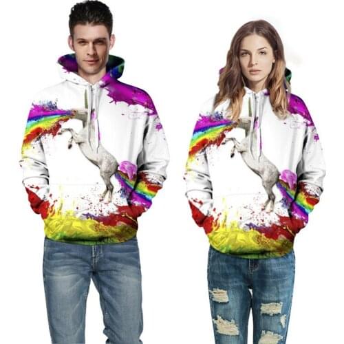Fashion couples hoodies 3D print unicorn sweatshirt unisex harajuku hoodies men women cool pullovers brand clothing S-3XL