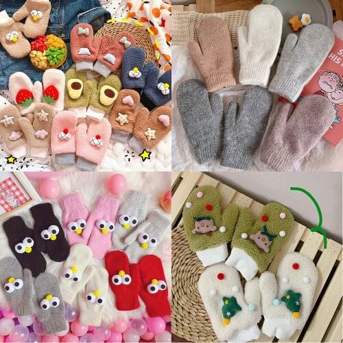 Fashion Women Winter Gloves Cute Cartoon Decoration Plush Gloves For Girl outdoor Female Full Finger Gloves Christmas gift