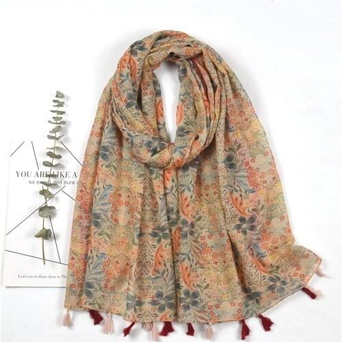 2021 Fashion Newest Floral Pattern Tassel Cotton Scarf Shawls Wraps Hijabs 10pcs/lot