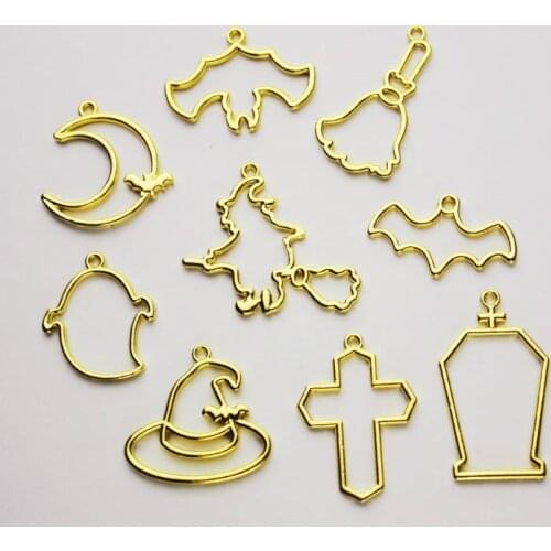 Halloween Set Open Bezel for UV Resin Filling Creepy Coffin Witch Hat Charm Deco Frame Kawaii Craft Supplies Jewelry Making