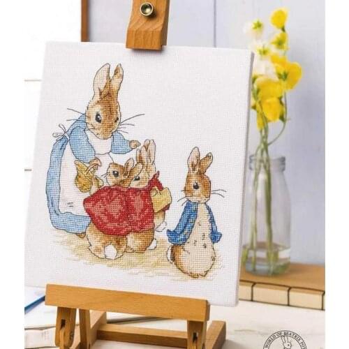 Gold Collection Cute Counted Cross Stitch Kit Bunny Peter Flopsy Mopsy Cottontail Hare Rabbit and Babies Baby