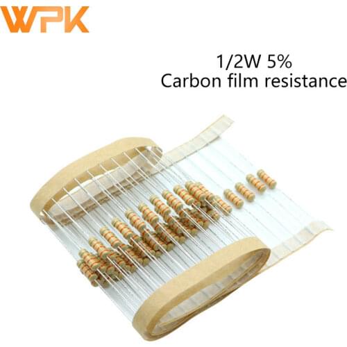 100Pcs 1/2W Carbon Film Resistor Sets 0R-22M 5% Tolerance 5.6R 39R 68R 1.2K 62K 2M 3M 4.7M 10 Ohm Resistance Electronics Diy Kit