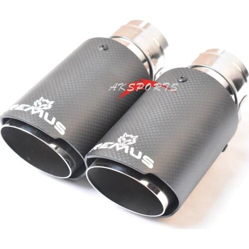 1PC Car Exhaust Tail Pipe Matt Carbon Fiber Stainless Steel Straight Flange Muffler Tip With Remus Logo