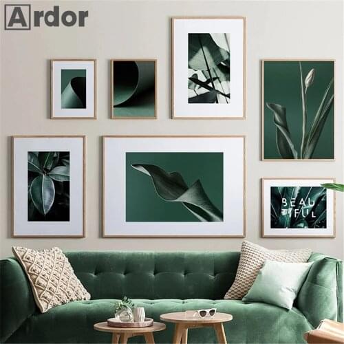 Scandinavian Green Leaves Plant Wall Art Poster Quotes Canvas Painting Leaf Botanical Art Print Modern Picture Living Room Decor