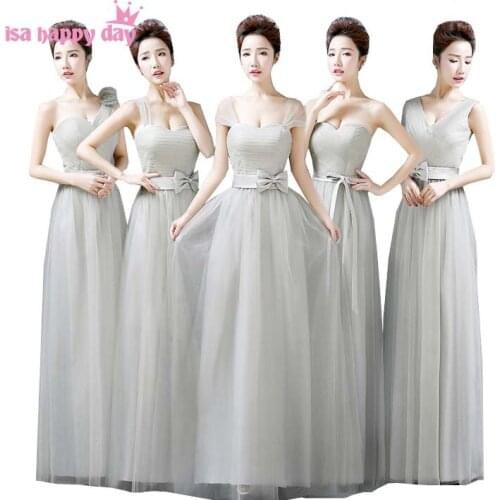 2020 new fashion long grey one shoulder floor length bridesmaid dress sexy teen pretty maids dresses for wedding party B2690