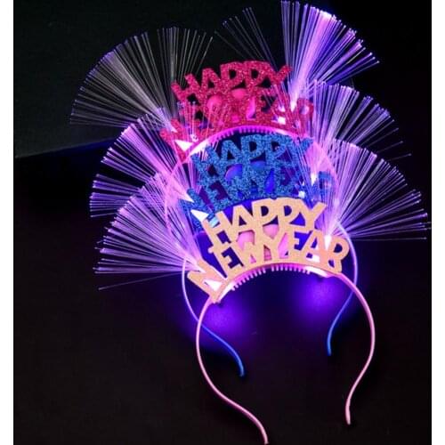 Happy New Year LED Luminous Light Up Fiber Optic Headband Flashing Hair Hoop Halloween Party Supplies Delicate Children Toys
