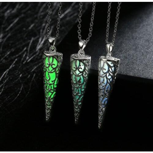 2PCS Hollow Glowing Cone Shaped Necklace For Women Party Jewelry Glow In The Dark Pike Necklace for Women Men Halloween Gift