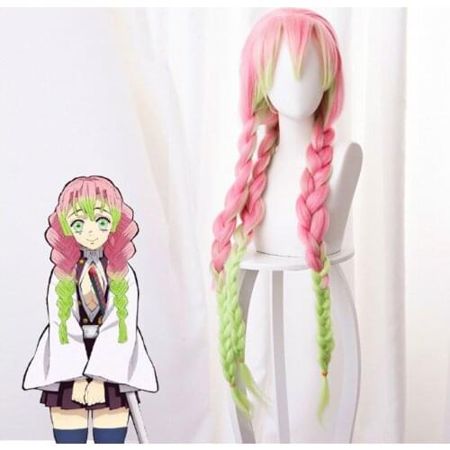 Kanroji Mitsuri Wig Kimetsu no Yaiba Demon Slayer Cosplay Pink Synthetic Heat Resistant Hair Kanroji Mitsuri Cosplay Women Wig