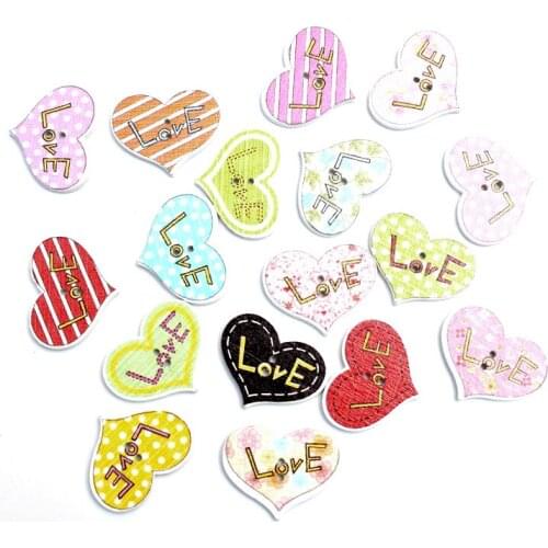 50pcs 24x19mm Mixed Heart Wooden Buttons For Clothes Needlework Scrapbooking Crafts Diy Sewing Accessories Wood Decoration