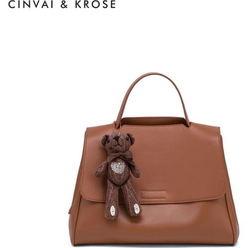 Luxury Handbags Designer Genuine Leather Women Shoulder Bags High Capacity Ladies Crossbody Bag With Toy Bear