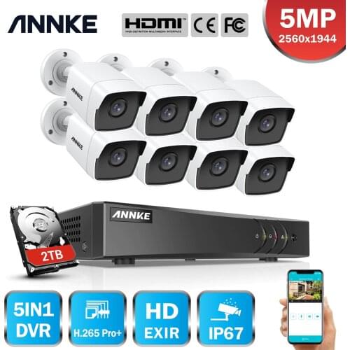 ANNKE 8CH 5MP Lite Ultra HD CCTV Camera System 5IN1 H.265+ DVR With 8PCS 5MP TVI Weatherproof White Security Surveillance System