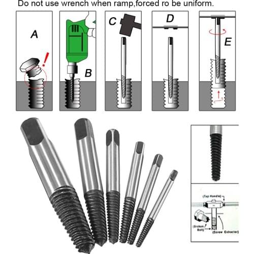 6Pcs/Set Carbon Steel Damaged Broken Screws Extractor Drill Bits Easy Out Remover Center Drill Damaged Bolt Tool Accessories