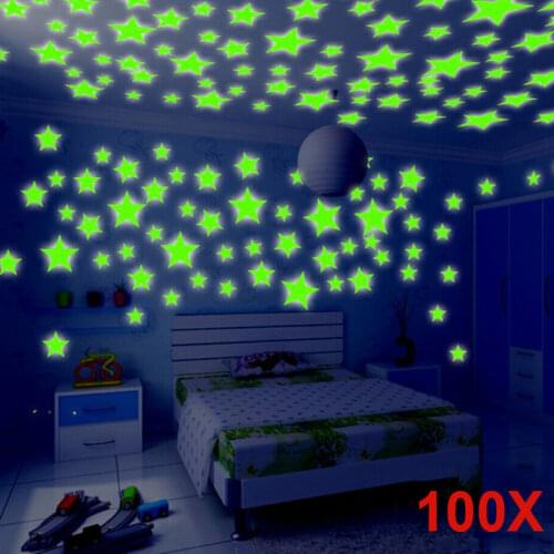 100pcs Home Decor Wall Decals Glow Color Stars Luminous Fluorescent Wall Stickers for Kids Nursery Rooms B99