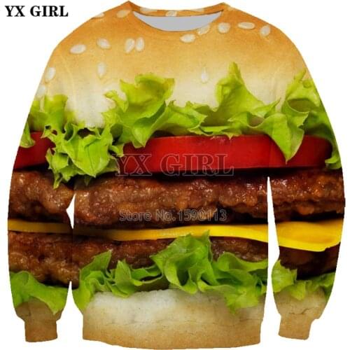 YX GIRL Drop shipping 2018 New Fashion Mens 3d hoodies Food Hamburger Printed Sweatshirt Unisex Casual Pullovers WY-377