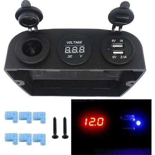 12-24V Universally Car Charger Motorcycle Plug Dual USB Adaptor Socket LED Digital Voltmeter cigarette lighter car charger