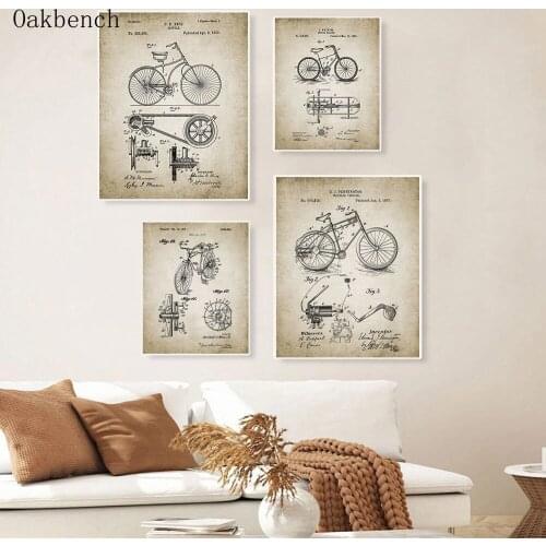 Bicycle Patent Wall Art Print Retro Blueprint Canvas Posters Abstract Painting Vintage Wall Pictures For Living Room Decoration