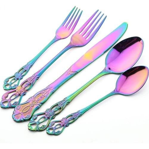 Vintage Western Engraving Pattern Cutlery Dining Knife Fork Spoon Set Luxury Dinnerware Tableware Wedding Party Utensils Set