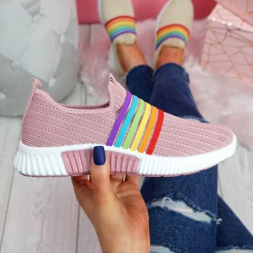 New Rainbow Color Women Sneakers Breathable Air Mesh Vulcanized Shoes Woman Autumn Flat Shoes Plus Size Walking Zapatillas Mujer