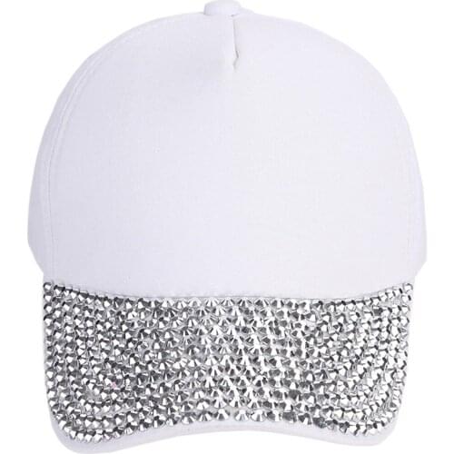 Women Fashion Baseball Hat Rhinestone Paw Shaped Snapback Cap Pure Color Personality Sun Protection Hat