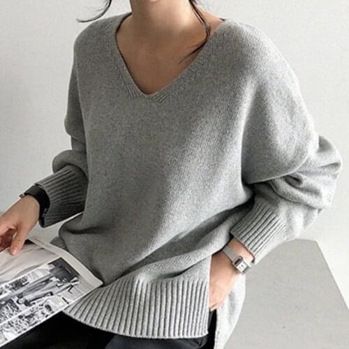 2021 Autumn Winter Women Pullover Casual Loose Sweater New V-neck Pullover Women Bottoming Sweater Knitted Korean Tops 16538