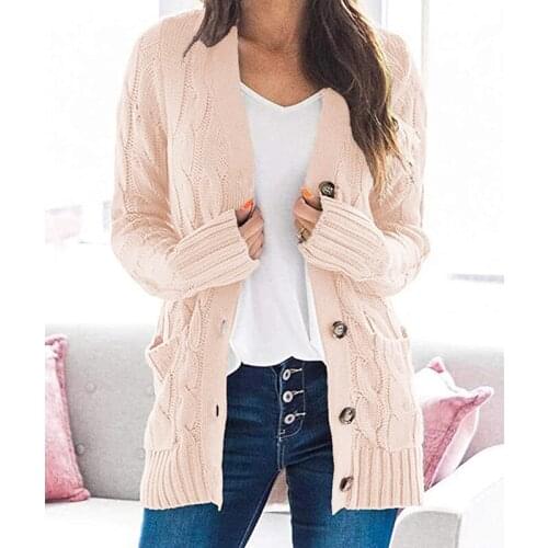 Autumn Winter Knitted Female Loose Streetwear Casual Cardigan Jacket Solid Color Twist Button Cardigan Sweater Breasted Tops