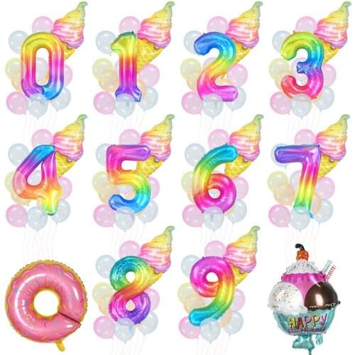 1 Set Ice Cream Donuts Foil Balloon 40inch Crystal Rainbow Number Balloons Kids Birthday Party Decor Globos Baby Shower Supplies