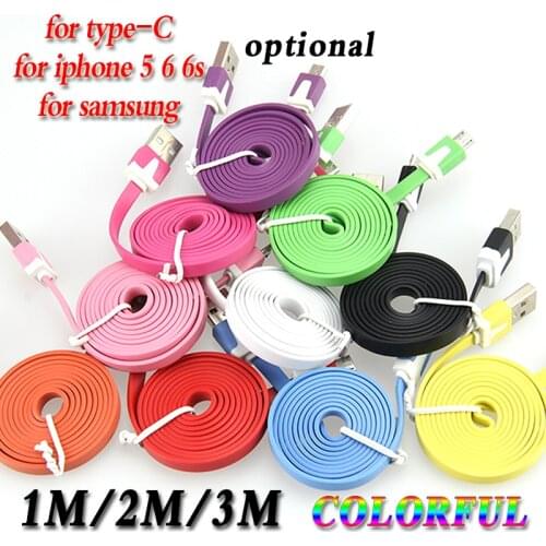 1m 2m 3m flat noodle usb sync data charger cable wire 8pin for iphone 7 6 5 i7 samsung v8 5pin cheap good colorful 1000 pcs/lot