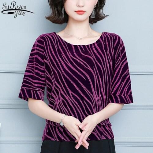 2021 Spring and Summer New Womens Short Sleeve Blouse Plus Size 4XL Women Base Shirt Striped Office Lady Style Blusas 10365