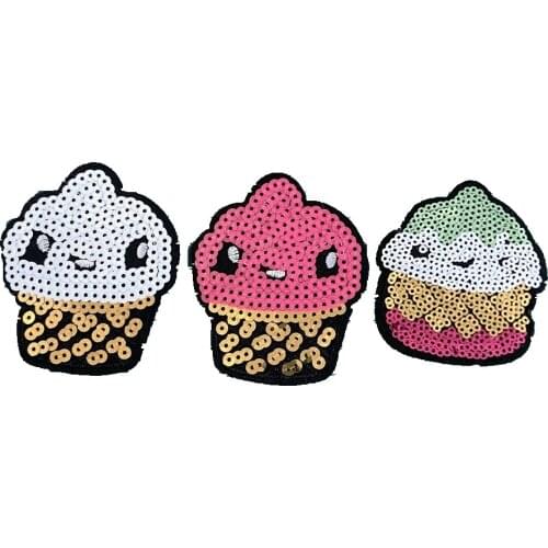 Ice Crean Sequined 3D Accessories Badge Patch Iron On Sewing Sticker Decoration Applique Parches Termoadhesivos Para Ropa Diy