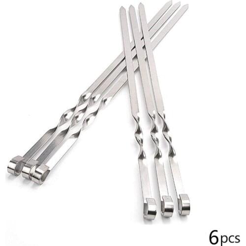 6PCS Roasting needle Food Camping Picnic vegetable Needle BBQ Barbecue Stainless Steel Grilling Kebab Flat Skewers