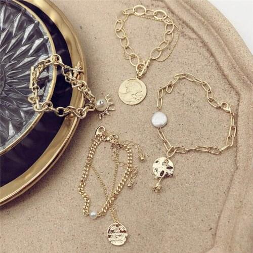 Europe And America New Style Restore Ancient Ways Matte Gold Round Brand Bracelet Coin Head Temperament Concave Fashion Bracelet