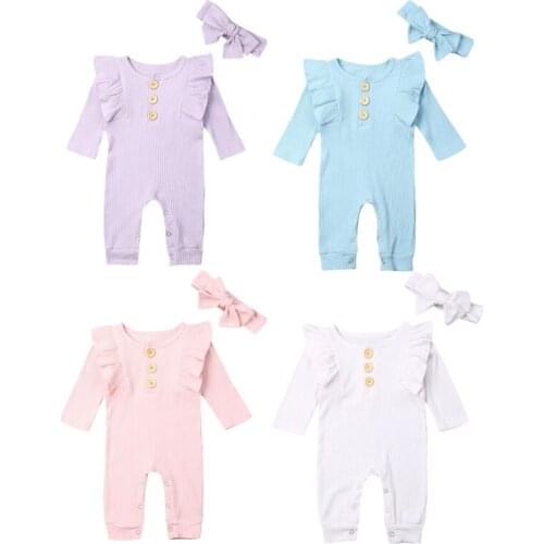 Boutique Girl Clothes Newborn Baby Boy Girl Long Sleeve Solid Romper Jumpsuit Overall Knitted Clothes Set