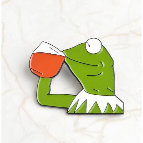 Drinking Beer Enamel Pin Sad Pepe Frog Brooch None Of My Business Funny Badge pop Internet Meme Fans Accessory