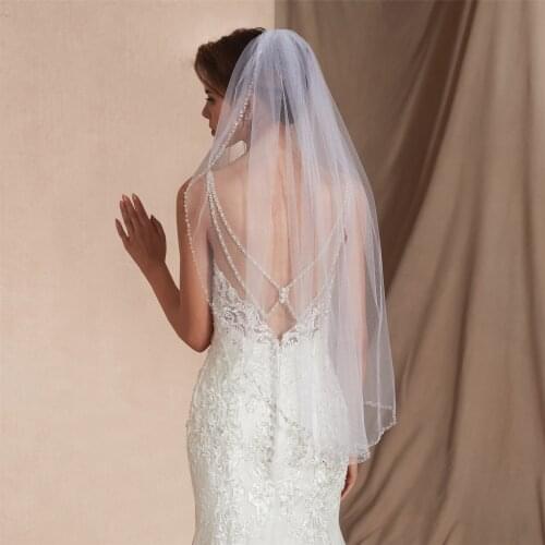 Tanpell Beading Edge Elbow One-Layer Wedding Veil Fashion Ivory Tulle Accessories Bridal Veil For Wedding
