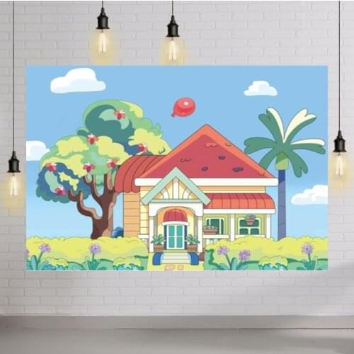 Cartoon House Summer Coconut Tree Holiday Birthday Party Backdrop Kids Baby Shower Garden Balloon Wallpaper Background