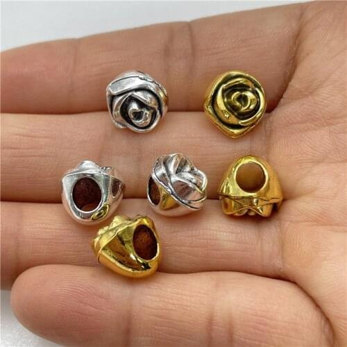 10pcs Charm Popular perforated rose flower DIY handmade leather rope chain large hole chain beads wholesale jewelry accessories