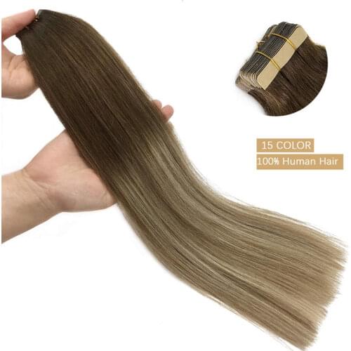 Tape in Extensions Skin Weft Adhesive Seamless Tape in Human Hair Extensions Invisible remy Straight Blonde Brown Black 20pc