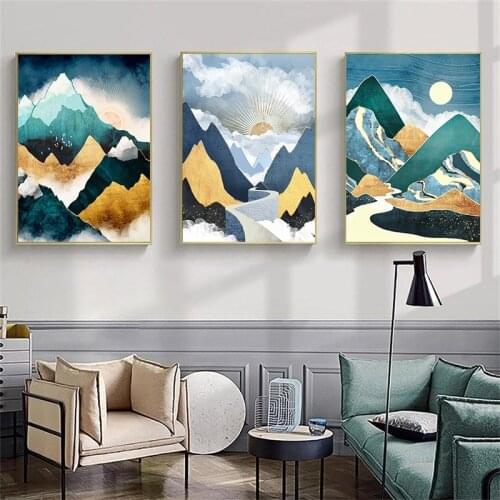 3 Pieces Modern Abstract Mountain Sunrise Poster Nordic Canvas Painting Wall Art Print Picture for Living Room Home Decoration